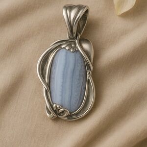 Carolyn Pollack 925 Blue Lace Agate Calla Lily Clip Pendant Sculptural EC #338